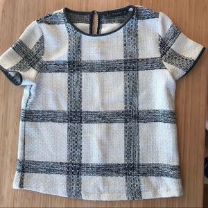 Zara Tweed Leather Detail Top